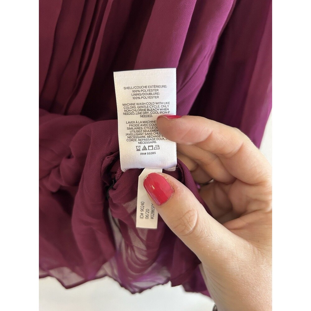 NEW! Express Women’s Sheer Silky Magenta Long Sleeve Blouse Top - Size M - Picture 4 of 7